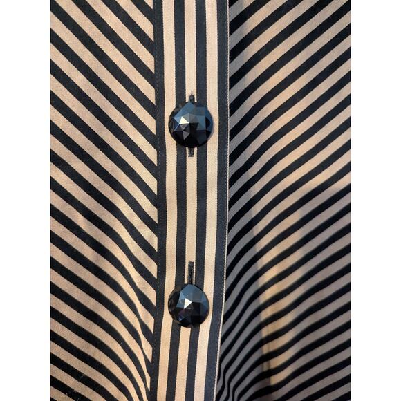 FOXCROFT 16 Tan Black Striped Button Up Wrinkle Free Women's Career Top - Picture 3 of 5